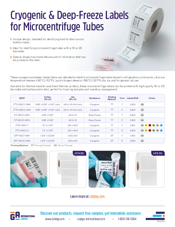 Cryogenic & Deep-Freeze Labels for Microcentrifuge Tubes